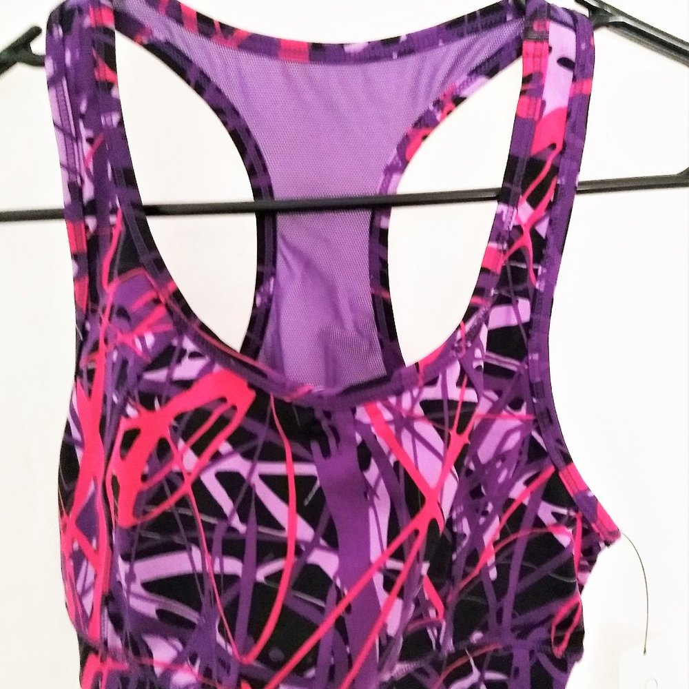 NWT Sports Bra Calvin Klein M L Performance PFRT2970 Purple pink Mesh Tee back